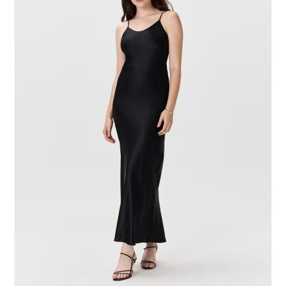 Quince 100% Washable Maxi Silk Slip Dress Black Size Large LB21503-CMA01-10739